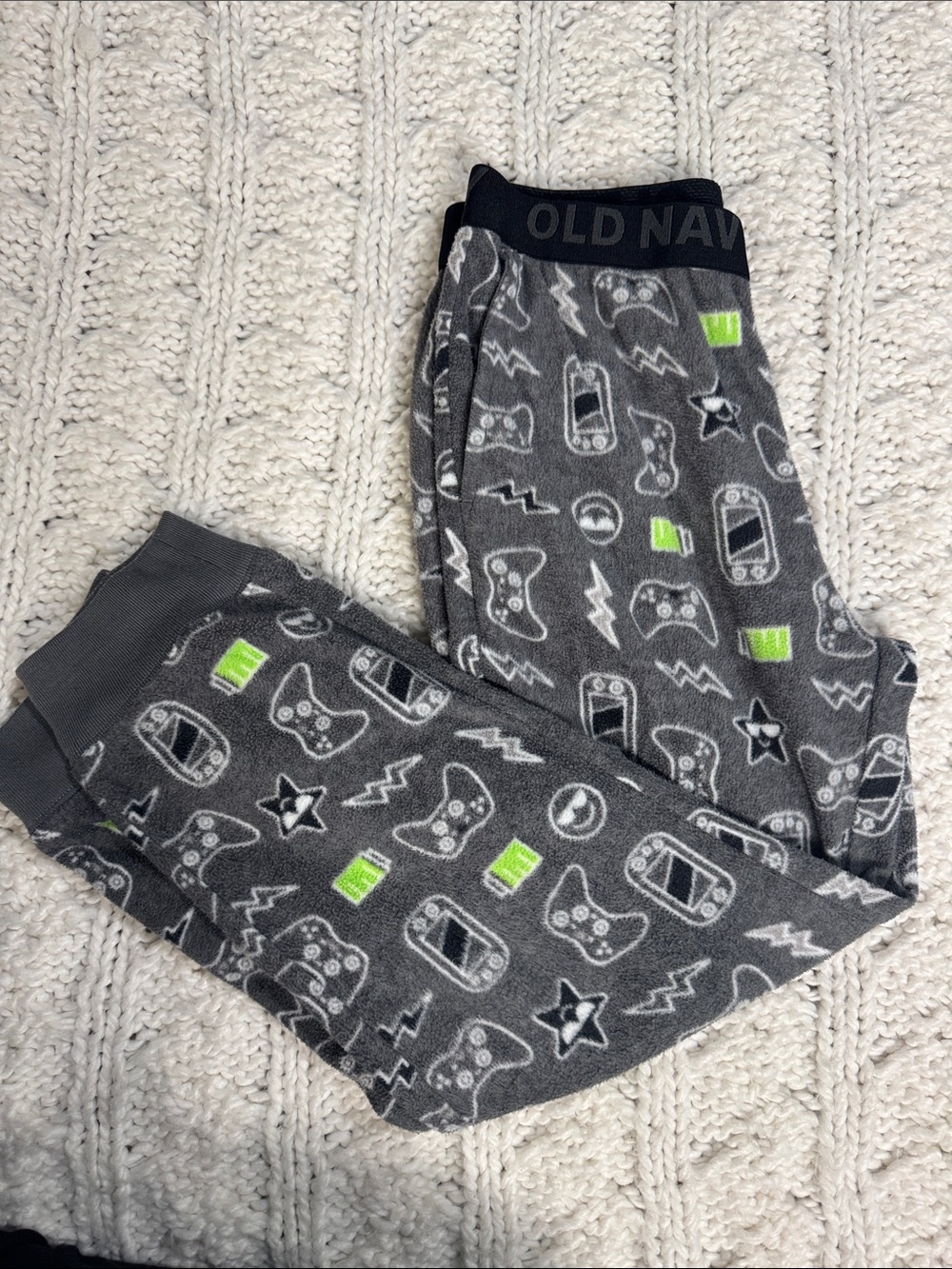 Old Navy Gray Kids' Gamer Print Pajama Pants with Neon Green Accents